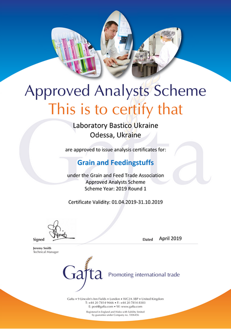 GAFTA Approved Analyst Scheme Laboratory Bastico are approved to issue analysis certificates for:Grain and Feedingstuffs under the Grain and Feed Trade Association Approved Analyst Scheme